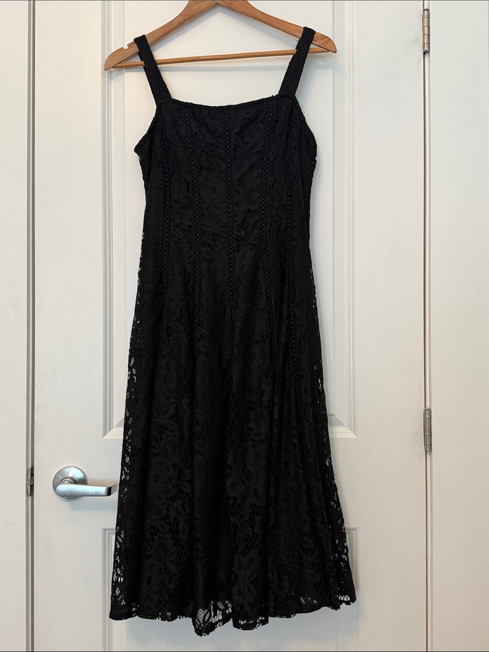 Taylor Black Lace Midi Dress with Square Neck and Wide Straps
